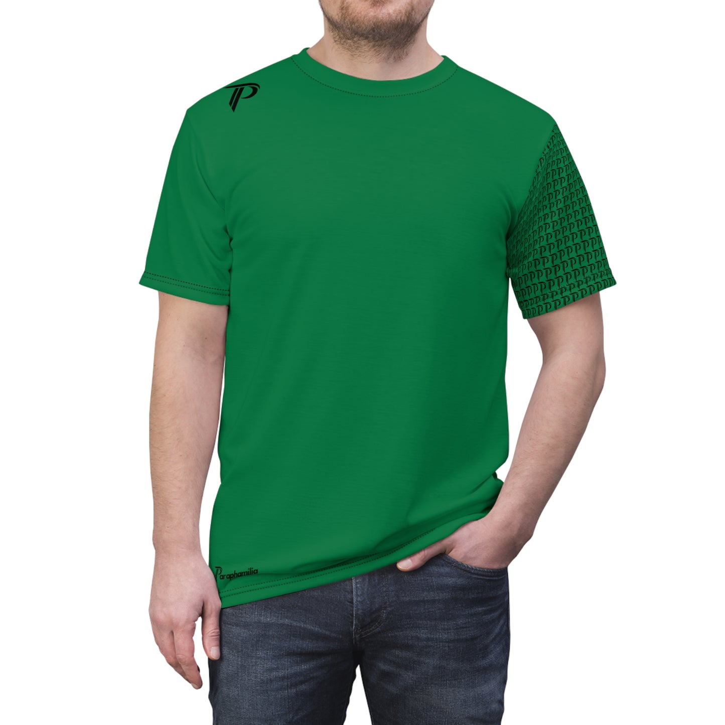 P print sleeve Tee - Green/Black