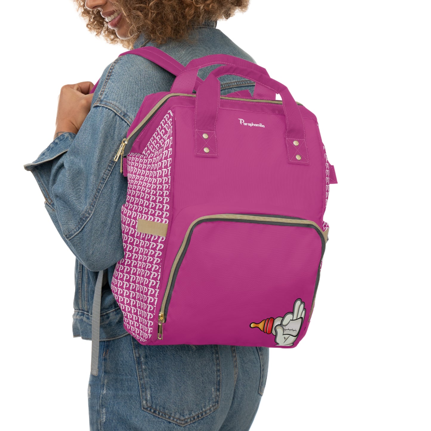 Multifunctional Diaper Backpack - Bottles Up Pink