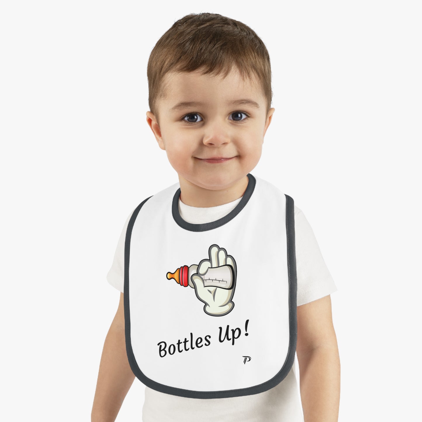 Baby Contrast Trim Jersey Bib - Bottles Up