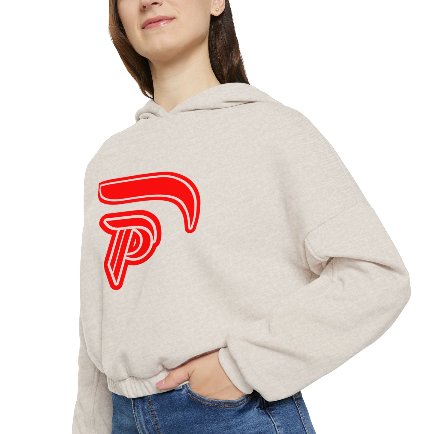 Women's Cinched Bottom Hoodie - Heather dust/Red