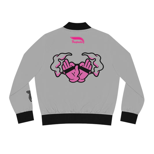 Women's Bomber Jacket - Gray/Black/Pink