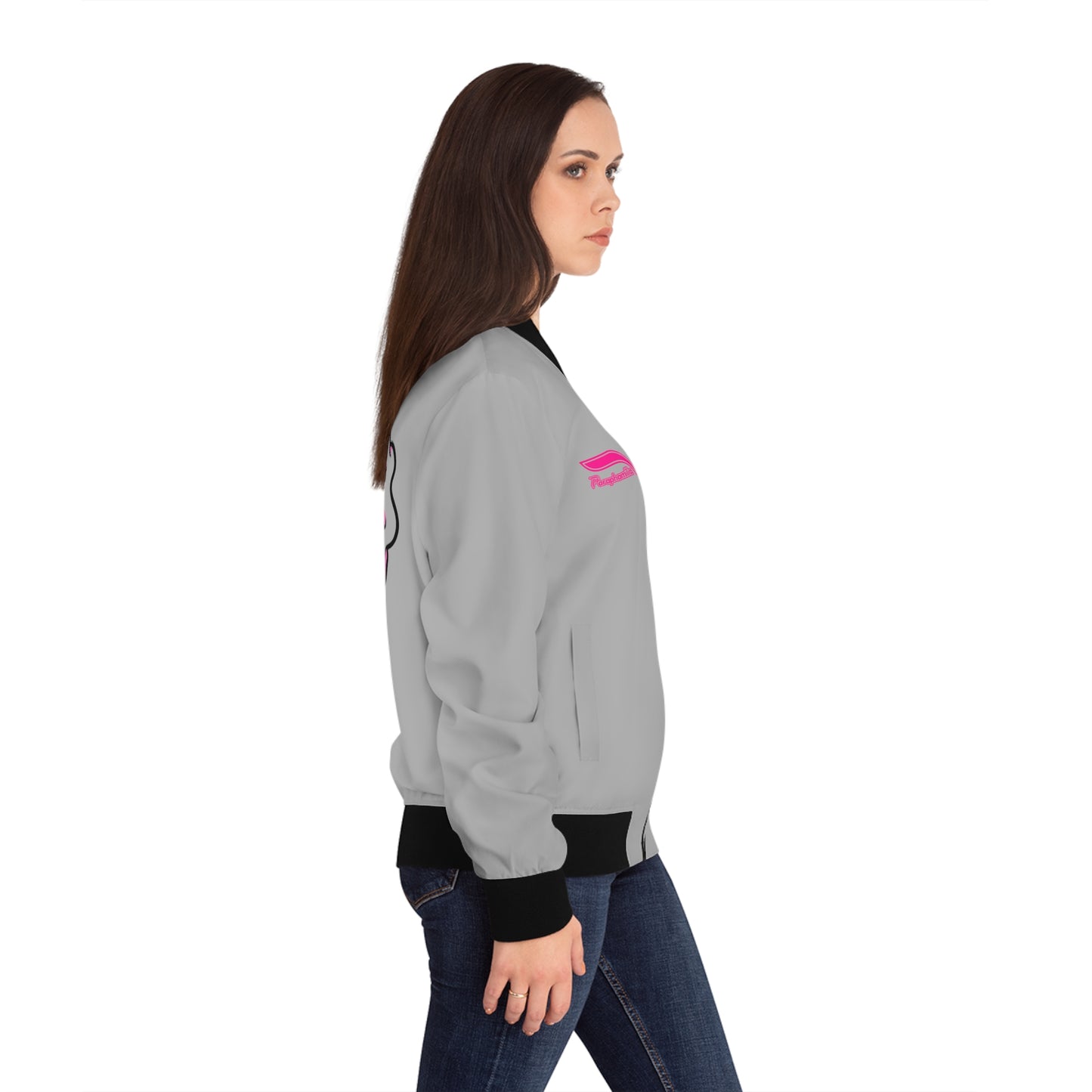 Women's Bomber Jacket - Gray/Black/Pink