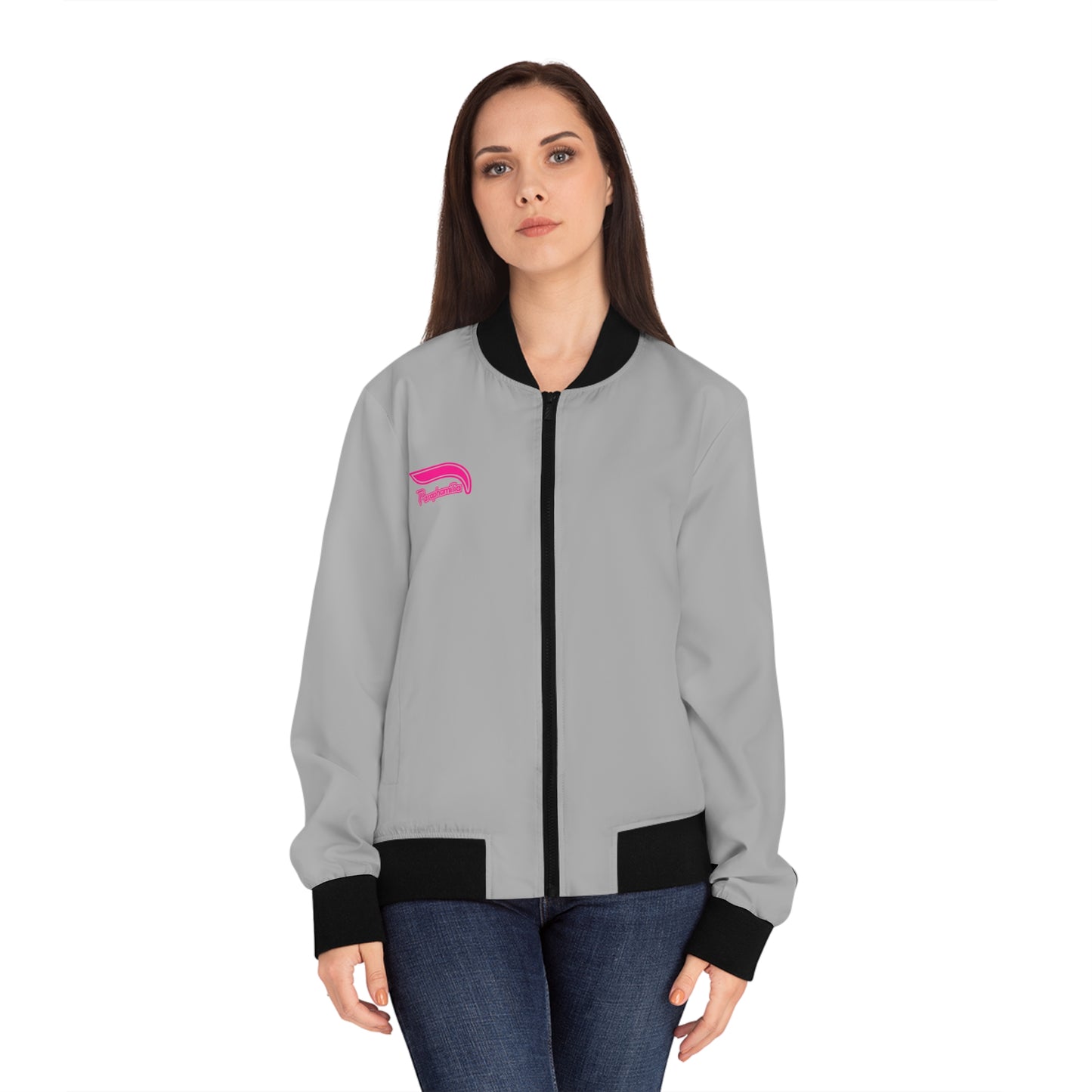 Women's Bomber Jacket - Gray/Black/Pink