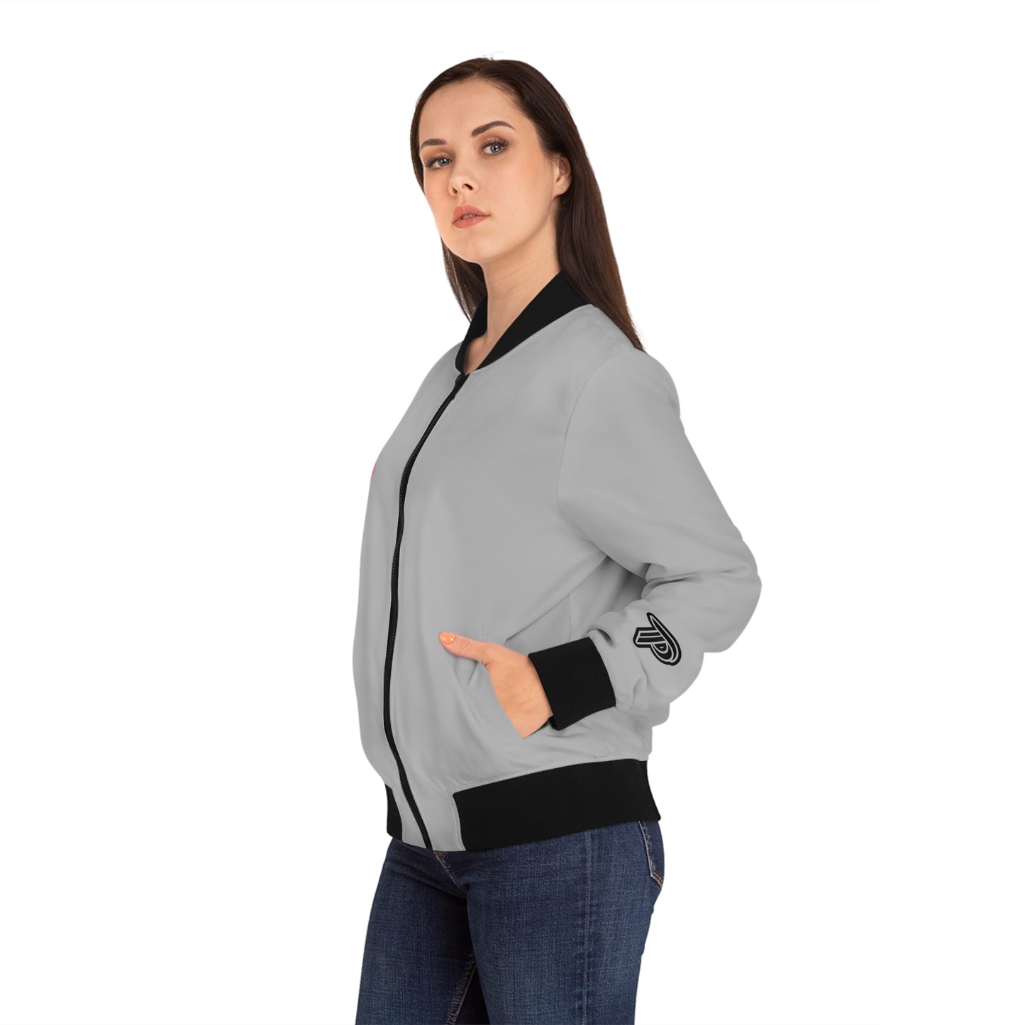 Women's Bomber Jacket - Gray/Black/Pink