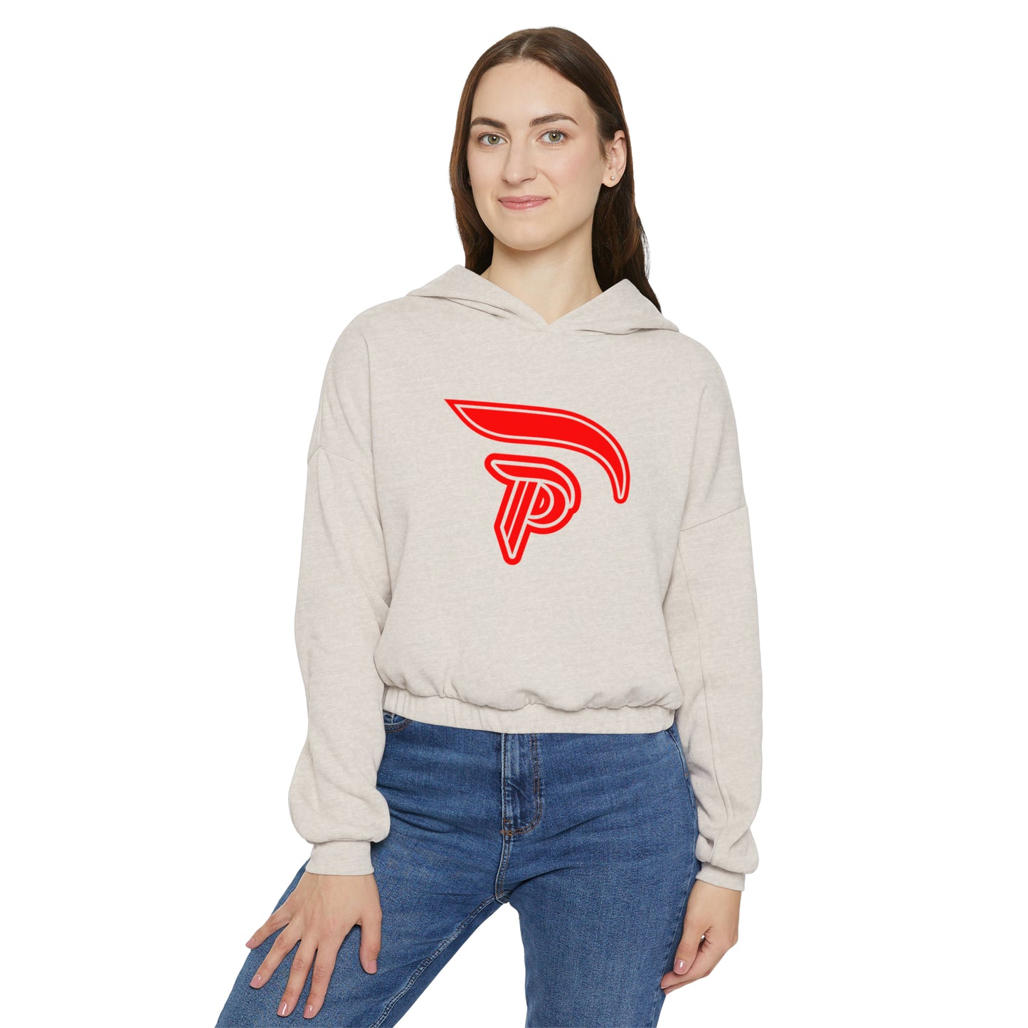 Women's Cinched Bottom Hoodie - Heather dust/Red