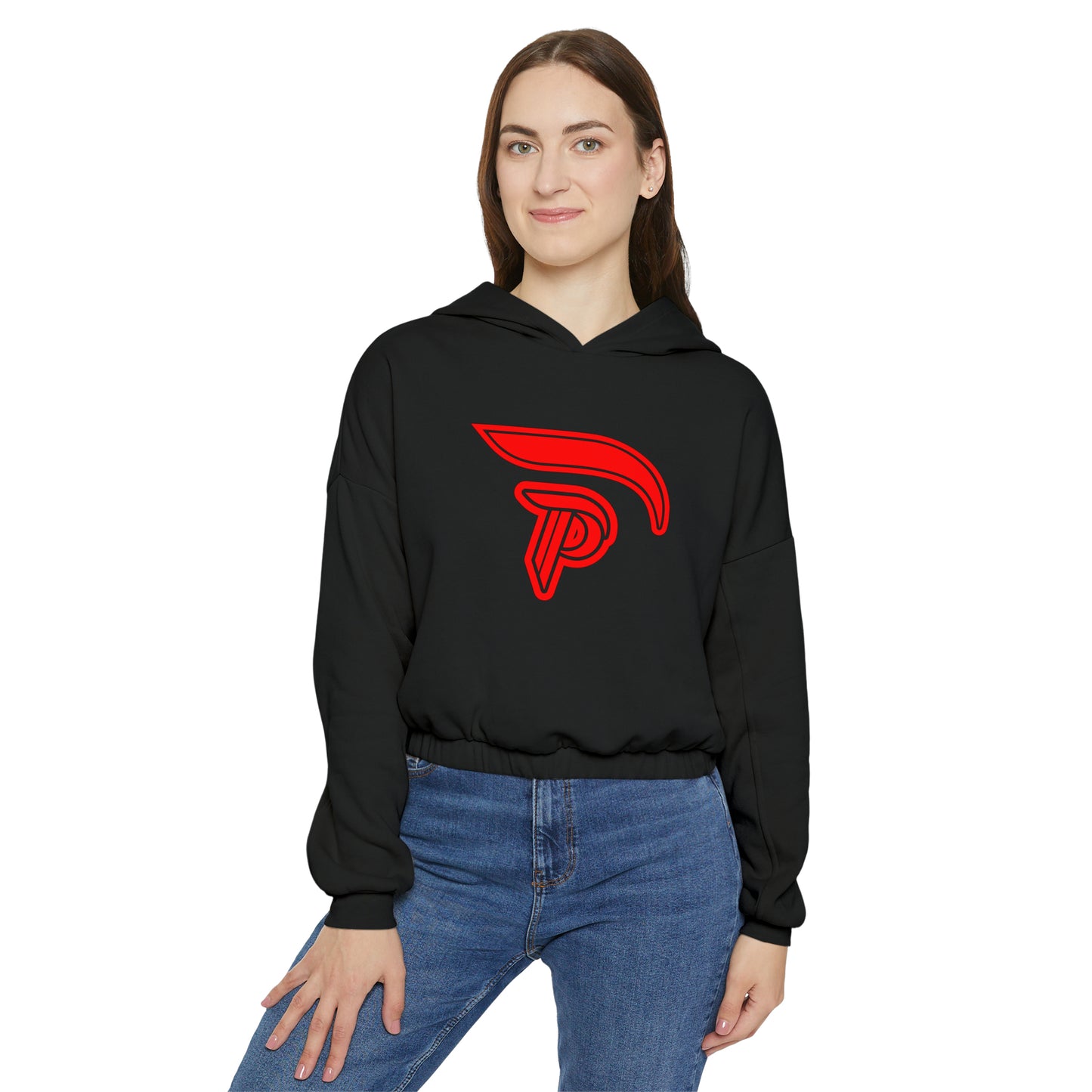 Women's Cinched Bottom Hoodie - Black/Red