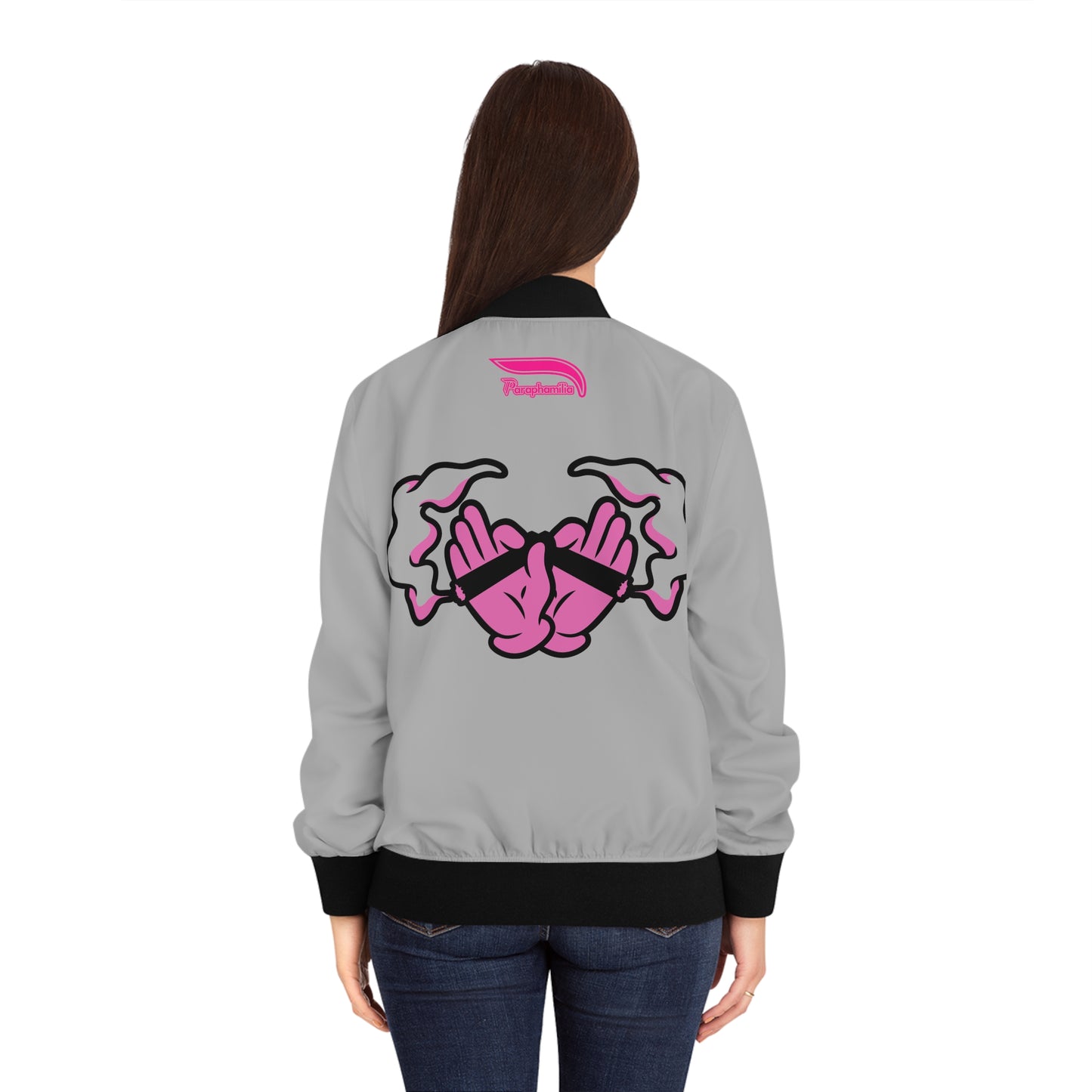 Women's Bomber Jacket - Gray/Black/Pink