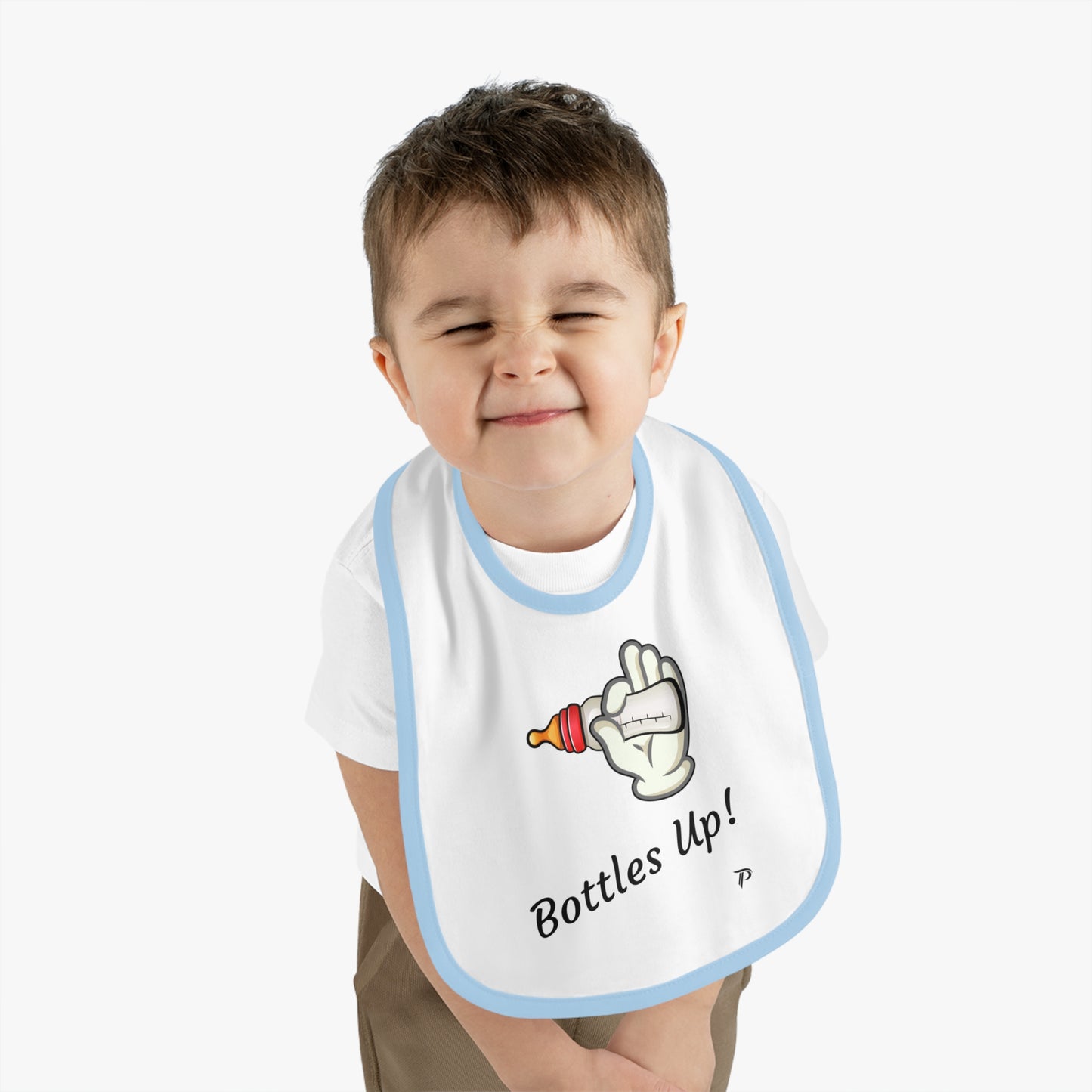 Baby Contrast Trim Jersey Bib - Bottles Up