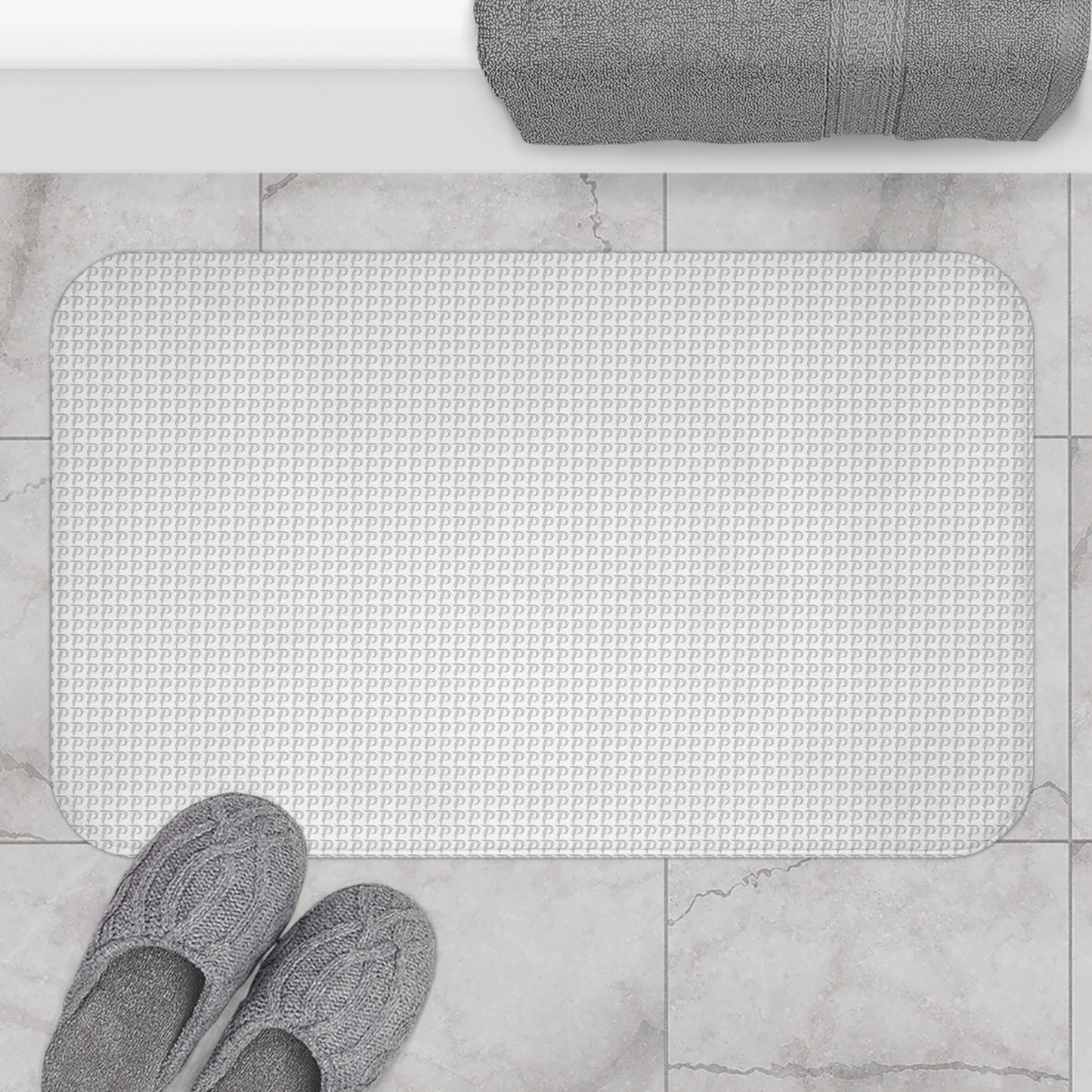 P print Bath Mat - White/Gray