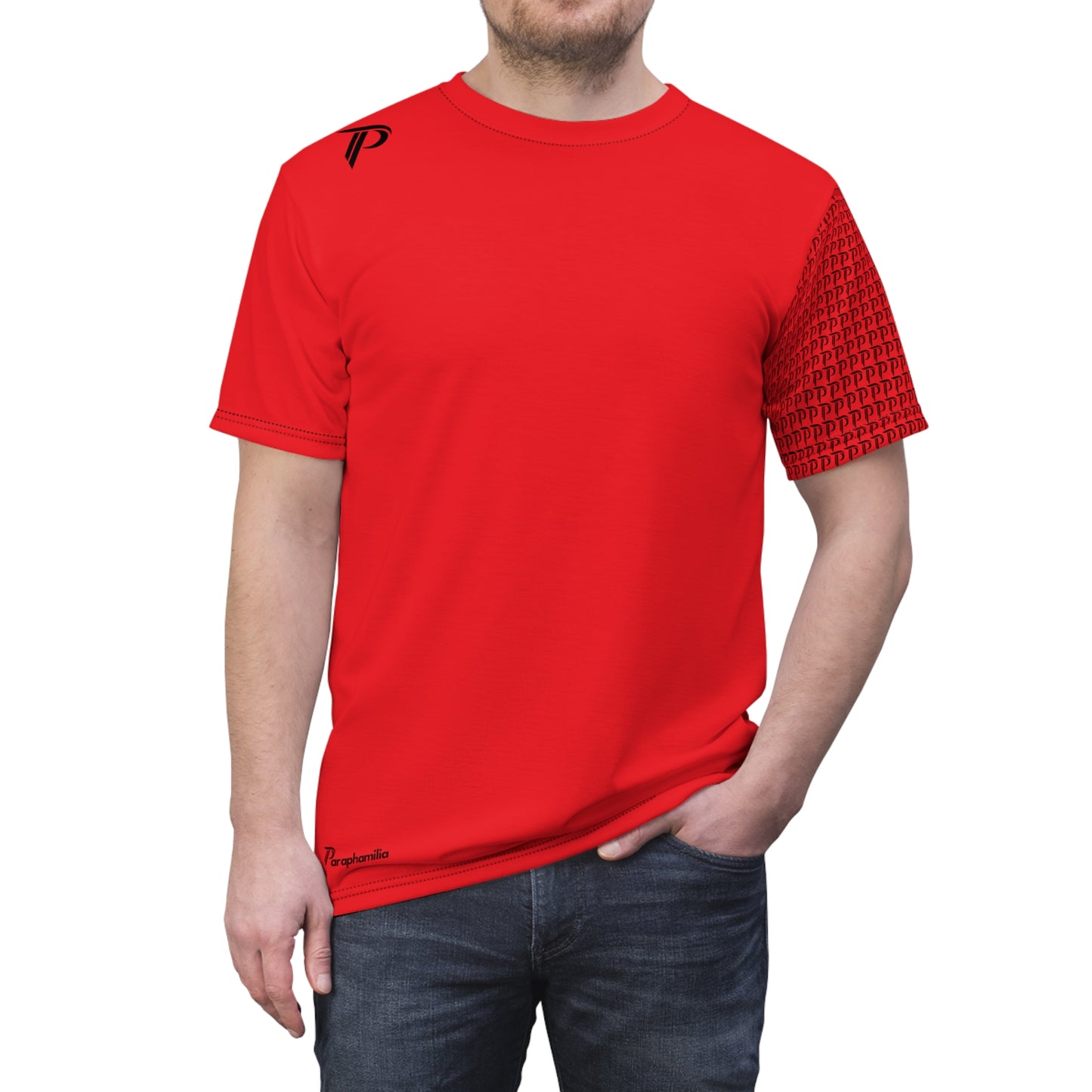 P print Sleeve Tee - Red/Black