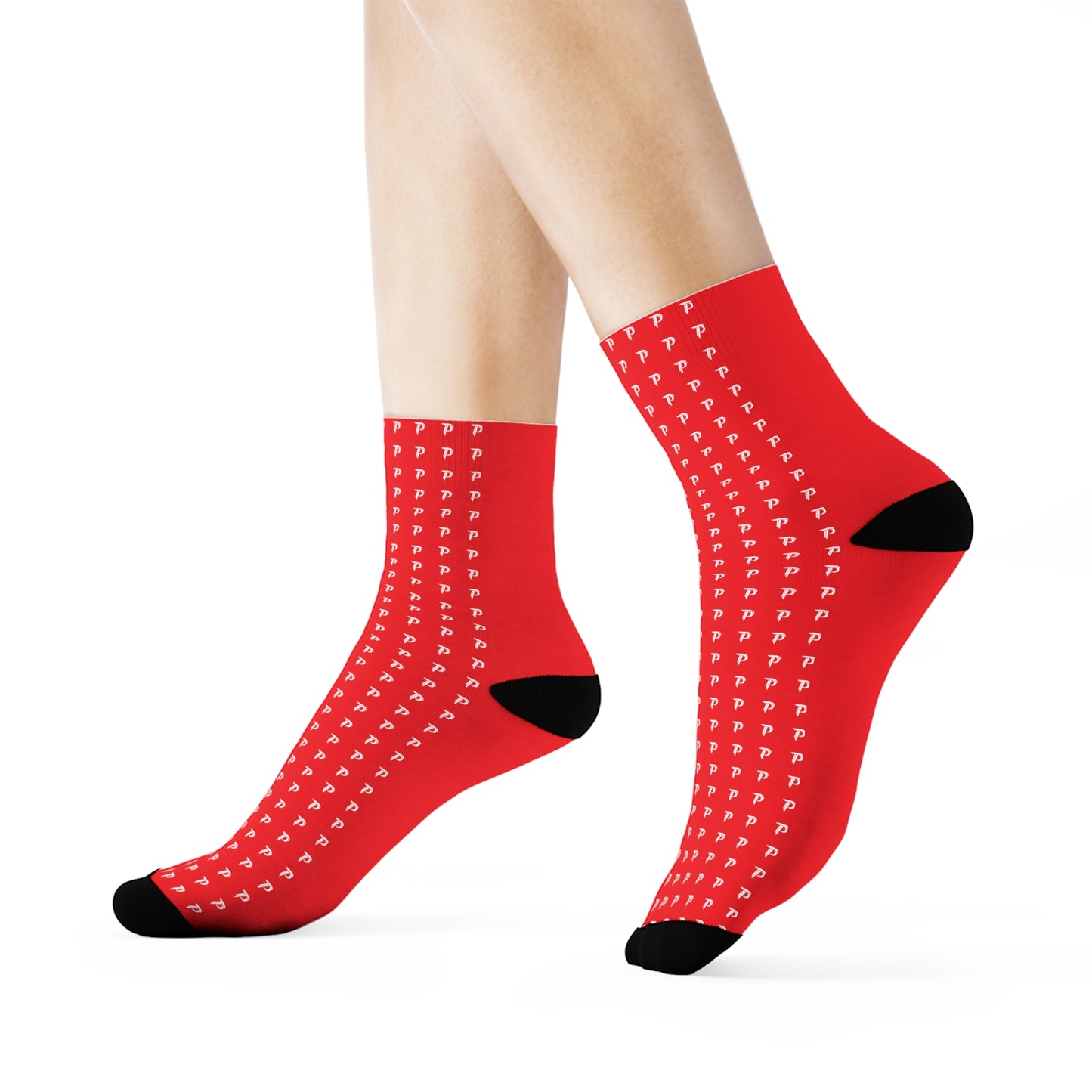 P print Crew Socks Red/White