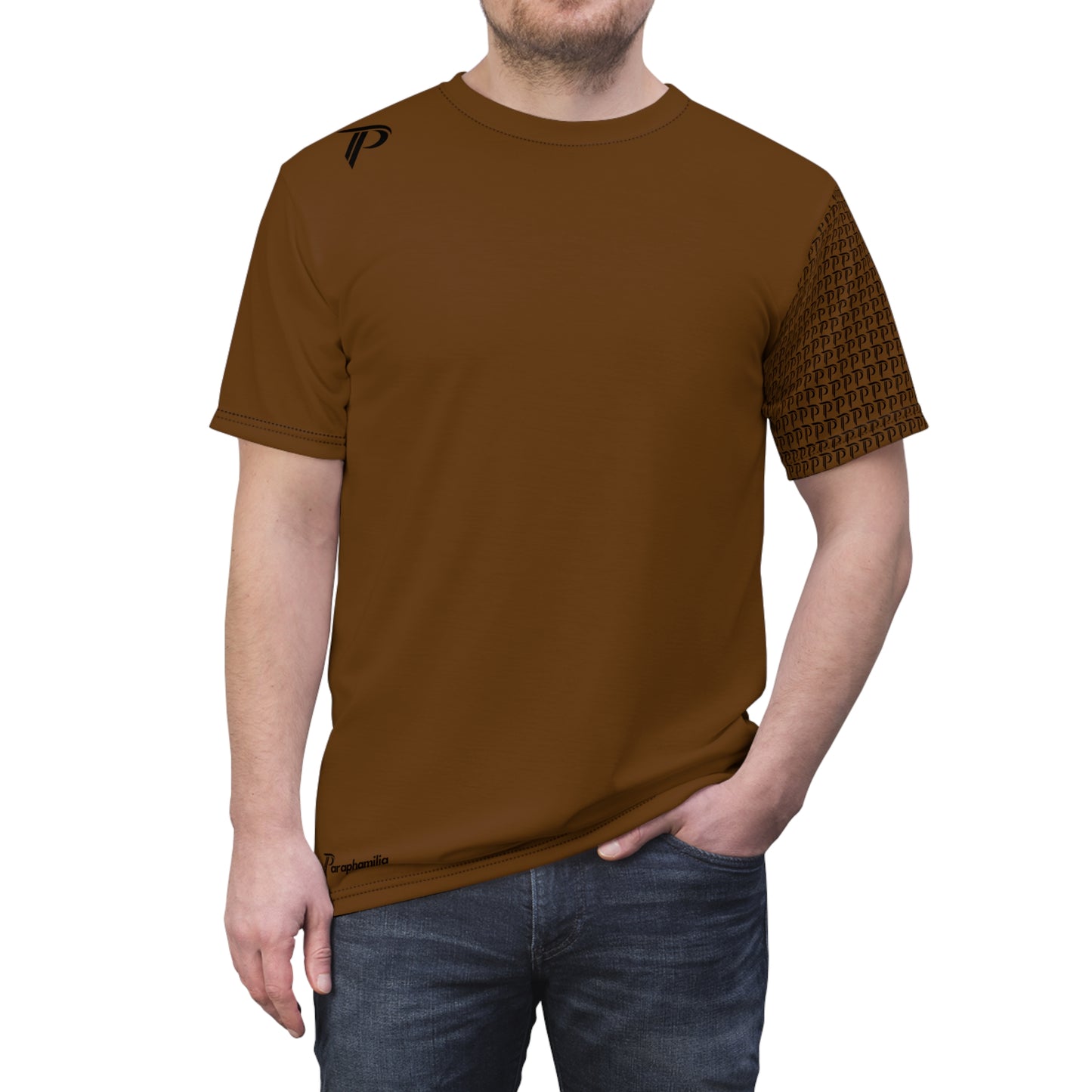 P print sleeve Tee - Brown/Black