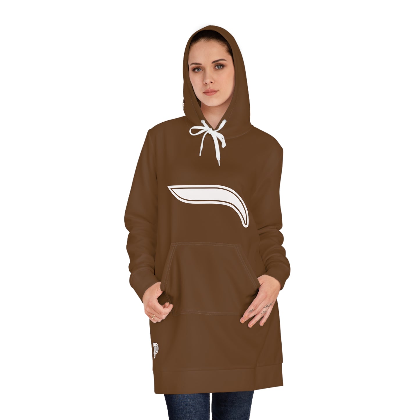 Women's Hoodie Dress -Brown/White