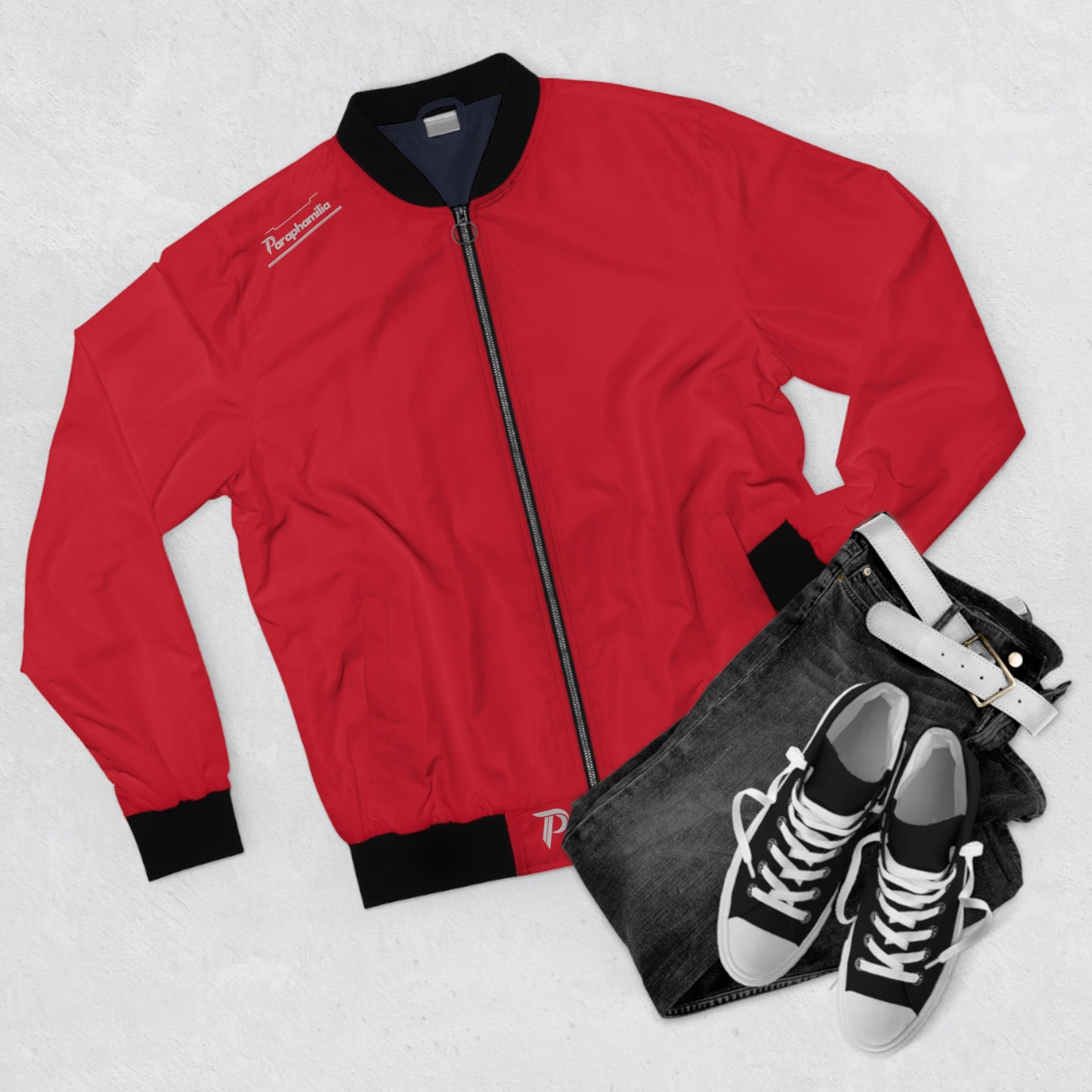 Men's Bomber Jacket - Red/Gray