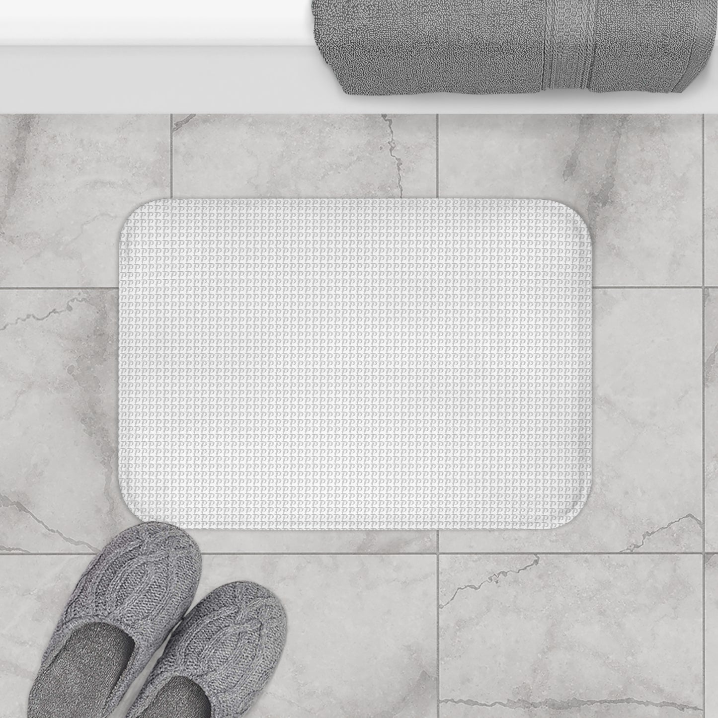 P print Bath Mat - White/Gray