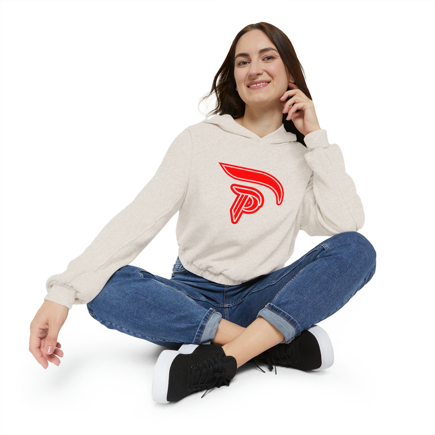 Women's Cinched Bottom Hoodie - Heather dust/Red