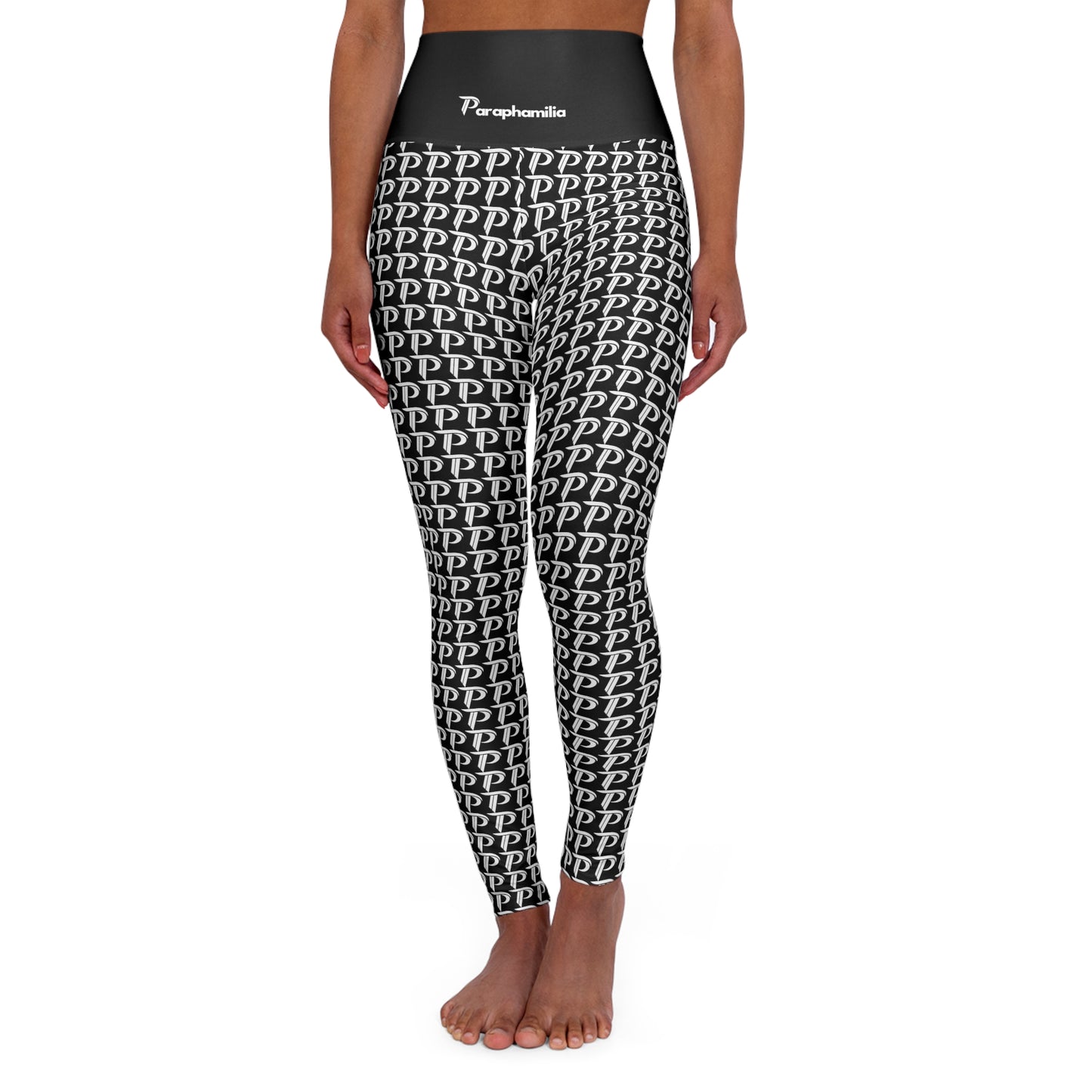 P print High Waisted Yoga Leggings  Black/White