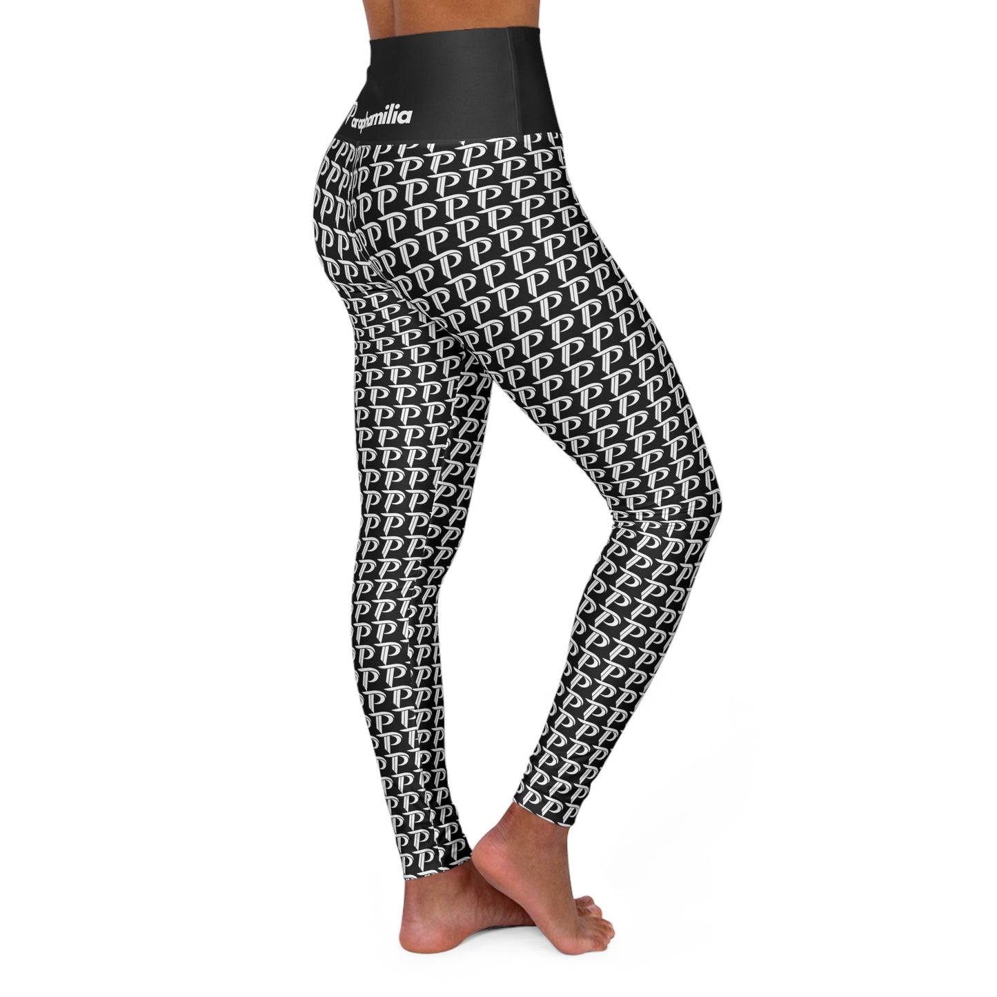 P print High Waisted Yoga Leggings  Black/White